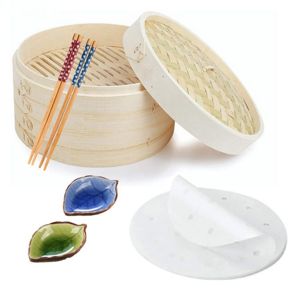 Bao Steamer Bamboo - 중국식 찜기, 뚜껑이 있는 대나무 찜기,